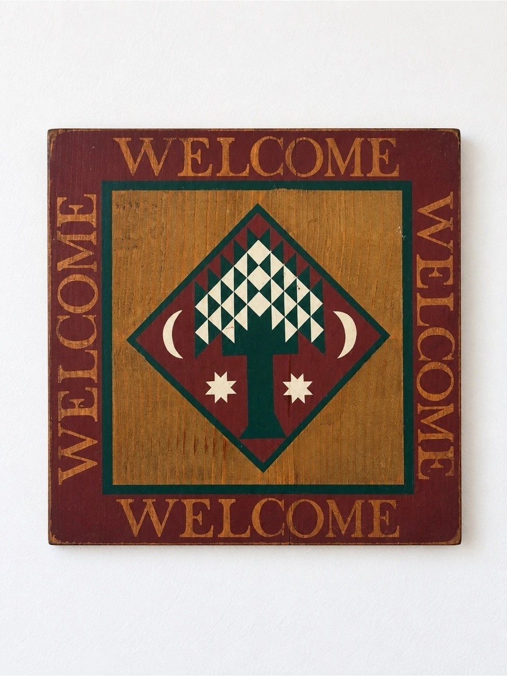 Welcome Wood Wall Sign Brown & Green